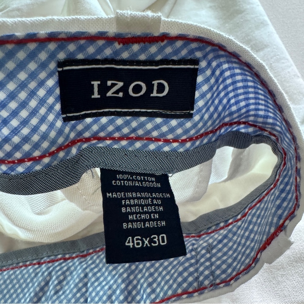 Mens Izod 46x30  Hamptons American Chino Flat Front Straight Fit Pants White
